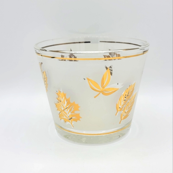 Libbey Starlight Golden Foliage Ice Bucket Metal Carrier Mid-Century Modern Vtg - Picture 10 of 16